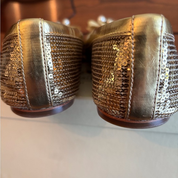 Coach Abigail Gold Sequins Flats with Bow and Pearl Accents - Picture 3 of 11